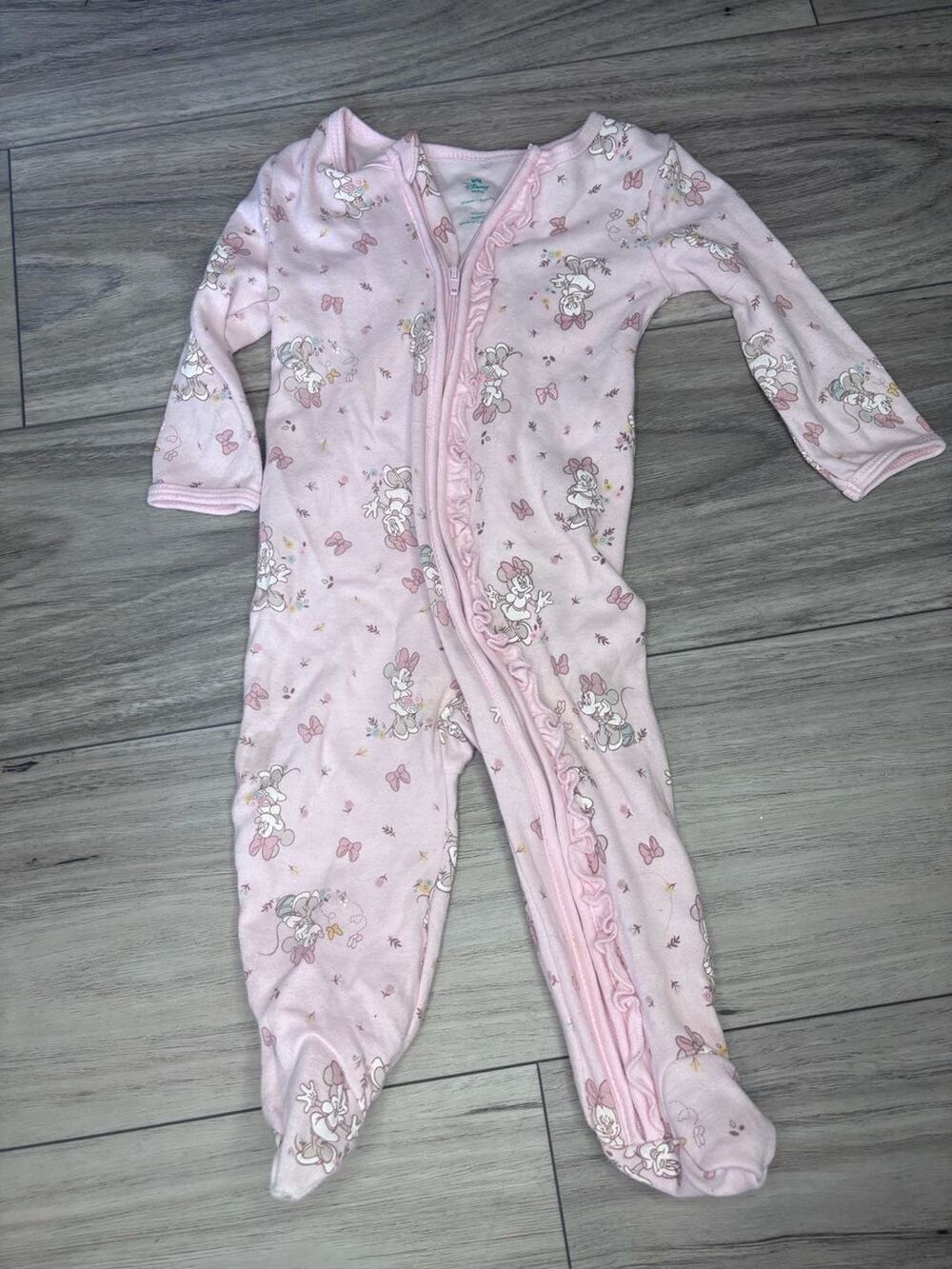 Disney Baby Minnie Mouse Ruffle Zip-Up Footie Pajamas Pink 6/9M